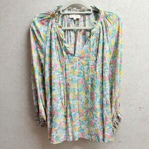 Cynthia Rowley‎ Medium Womens  Floral Print Spring Summer Boho Ruffle Blouse